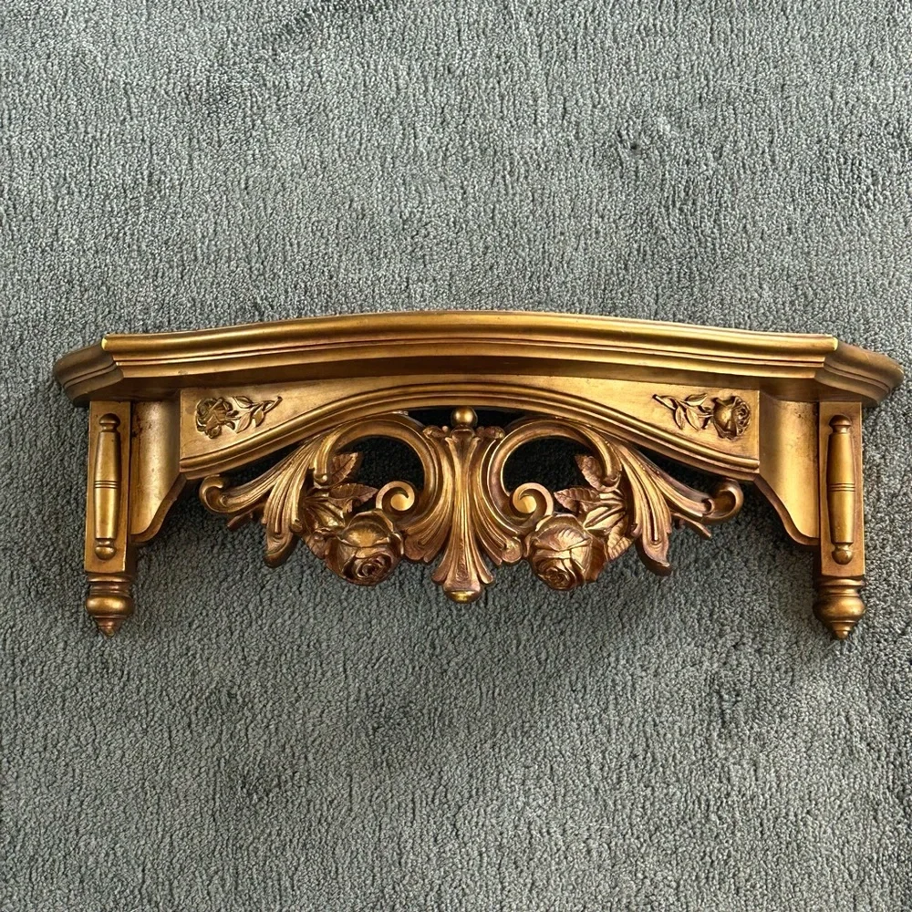 VTG DART Syroco GOLD Resin ROSES WALL Shelf Homco 19 3/4